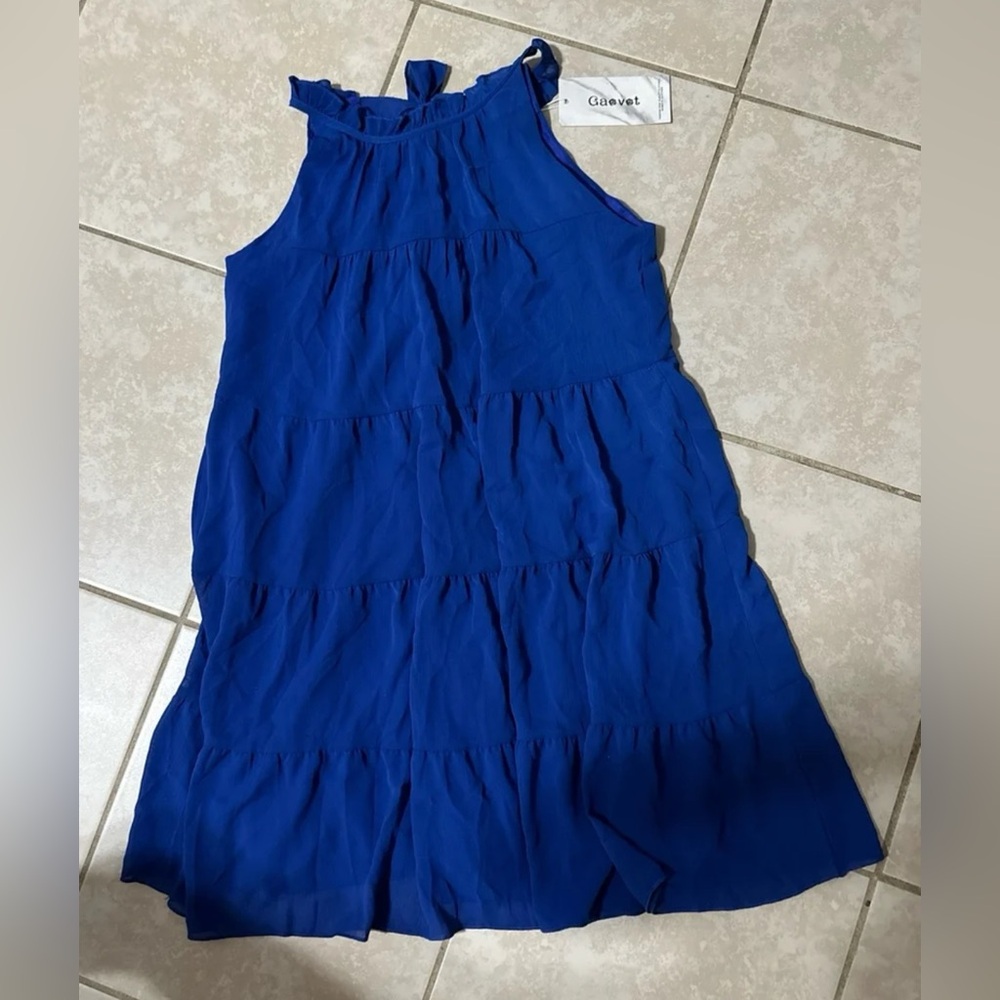 GAOVOT Women's Casual Sleeveless Mini Dress Halter Neck Flowy Tiered Short Dress